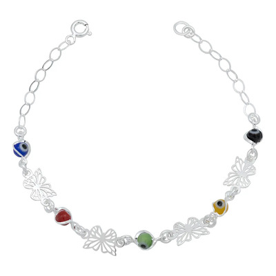 Pulsera Ajustable Mariposa Ojo Turco Primavera Plata 925 Color Multicolor Diámetro 6 cm Largo 18.5 cm | Envío gratis