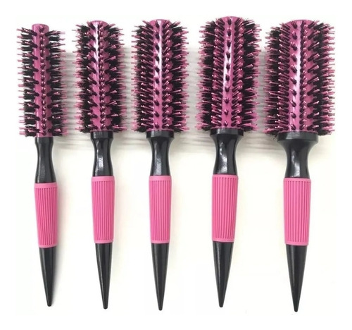 Kit 5 Escovas Rosa Profissionais Cabelo Cerdas De Javali