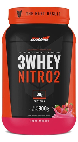Whey Protein 3w Nitro2 900g Isolado Concentrado New Millen Sabor Morango