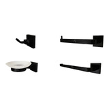 Set X4 De Accesorios Para Baño Cuadrados Color Negro