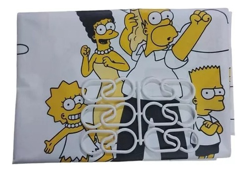 Cortina Baño Los Simpsons Azul Con Protector Y Ganchos Unica