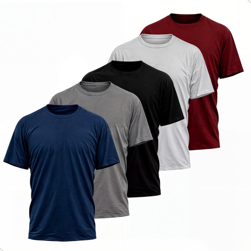 Kit 5 Camisetas Básicas Slim Lisa Algodão Masculina Premium 