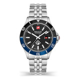 Reloj Swiss Military Smwgh2100603 Para Hombre Cristal Zafiro Color De La Malla Plateado Color Del Bisel Negro/azul Color Del Fondo Negro