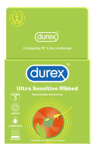 Condon Durex Ultra Sensitivo Ribbed Con 3 Condones