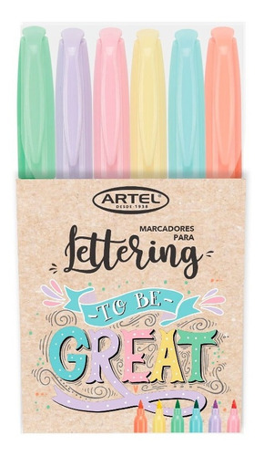 Marcadores Lettering Punta Pincel Artel 6 Colores Pastel