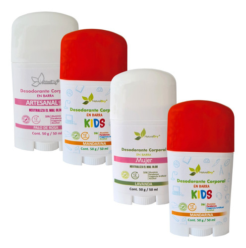 4 Desodorantes Barra Familiar Mujer Kids Naturaldry