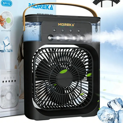 Mini Aire Acondicionado Moreka SF112, 3 En 1 Acondicionado Humidificador Con 3 Velocidades, Ventilador Portátil con Luz LED, Perfecto para Oficina, Dormitorio y Auto Color Negro | MercadoLibre