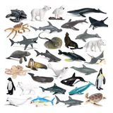 Kit 32 Animales Acuáticos, Ballena, Tiburón, Tortuga, Juguet