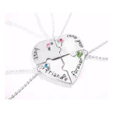 Colar De Melhores Amigas 4 Pçs+ Pulseiras Best Friend Prata