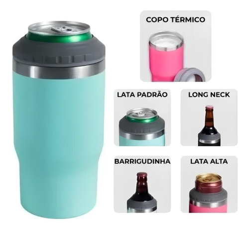 Copo Térmico Com Porta Garrafa Latinha 420ml E Abridor