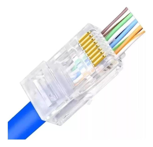 Kit 200 Conectores Rj45 Passagem / Vazado Crimp Cat5e Ouro