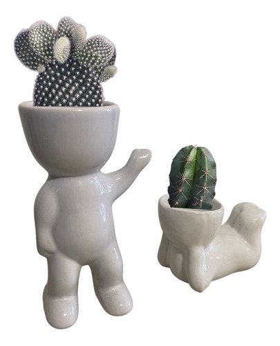 Macetas Set De 2 Humanos Suculentas Cactus Minimalista