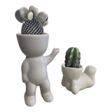 Macetas Set De 2 Humanos Suculentas Cactus Minimalista