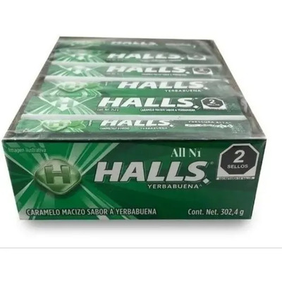 Halls Sabor Yerbabuena, Caramelo Macizo Frescura Alta 12pz