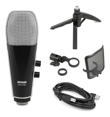 Microfone Condensador Usb Arcano Kap-u750 Tripé Filtro Sj