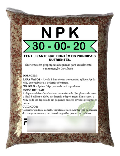 1kg - Adubo Fertilizante Npk 30.00.20 - Ureia, Potássio