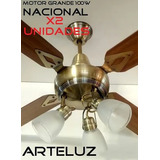 Ventilador Dorado Viejo Pala Madera + Plato Y Lamp Led X2u