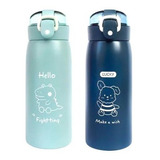 2 Garrafas Térmica Infantil Escolar Com Canudo Animais 500ml