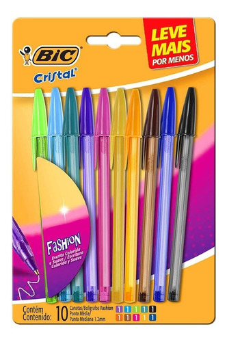 Caneta Esferografica Bic Fashion 10 Cores 1.2mm Colorida Nf