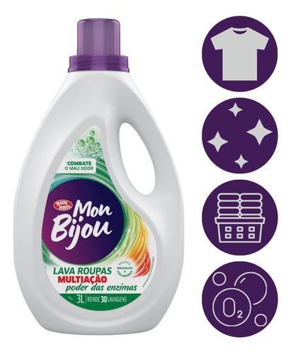 Lava Roupa Colorida Branca Enzimas Mon Bijou Bombril 3l