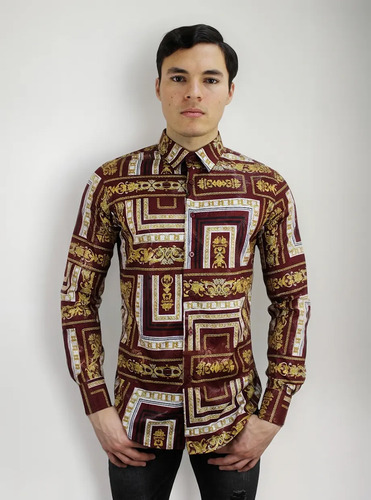 Camisa Estampado Platini Fpl8743 Corte Slim Fit Manga Larga