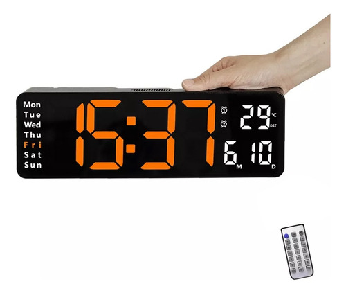 Reloj De Pared Digital Led Con Termómetro, Fecha,alarma,13in