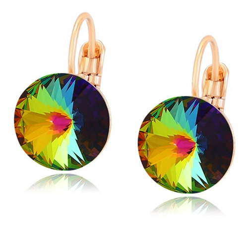 Aretes Oro 18k Laminado Swarovski Colores Preciosos Elegante