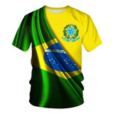 Camiseta Deportiva 3d De La Bandeira De Brasil Manga Curta