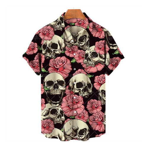 Camisa Hawaiana De Hombre Con Estampado De Calavera