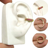 Piercing Argola Click Conch Cartilagem Helix Cravejada Rosa