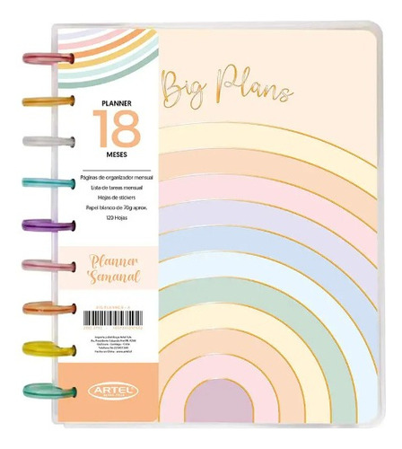 Planner Semanal 18 Meses 18 X 23 Cm Artel Color De La Portada Rosa Colores Pastel