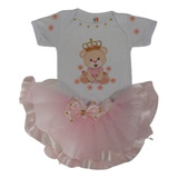 Kit Roupa Body P/ Bebê Menina Mesversário Saia + Body + Laço