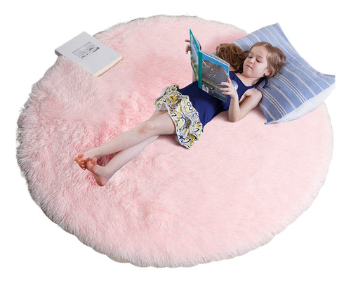 Alfombra Circular Peluda Furry Carpet Para Habitación De Niñ