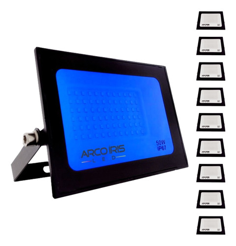 Kit 10 Refletores Microled 50w Azul Ip67 Externo Decorativo