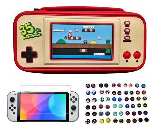 Estuche Nintendo Switch Oled Diseño Mario 35 +vidrio+2grips