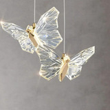 Luminaria Led Pendente Borboleta Cristal Dourado Grande