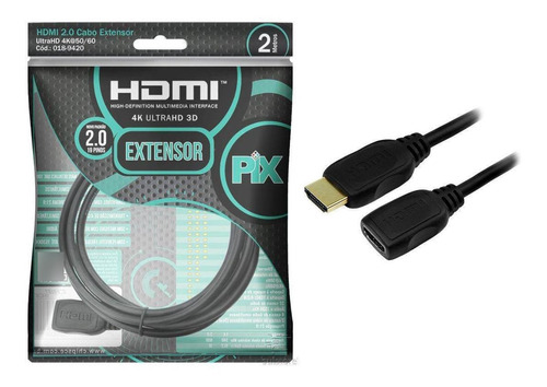 Cabo Hdmi Macho X Hdmi Fêmea Extensor 4k Hdr 2m 018-9420