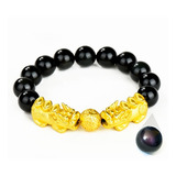 Feng Shui - Pulsera Pixiu De Obsidiana Negra - Doble Yuanbao