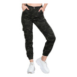 Pantalon Cargo Mujer Gabardina Elastizada Jogger Bolsillos