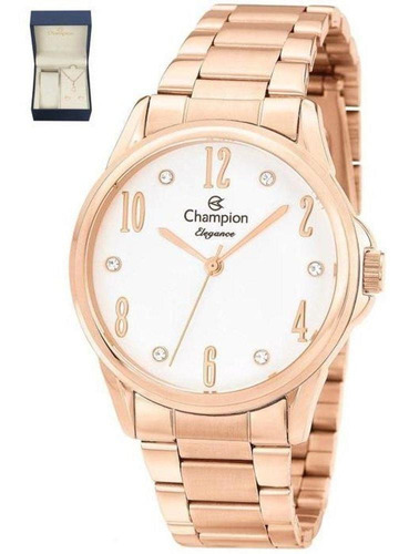 Relógio Feminino Champion Rosegold Kit Colar Cn26242e