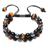 Pulsera Triple Protección Ojo De Tigre Obsidiana Y Hematites