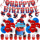 Pack Cumpleaños Spiderman Globos Toppers Cinta Y Mas