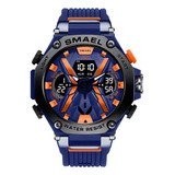 Relógio Smael 8087 Masculino Tático Militar Azul/laranja