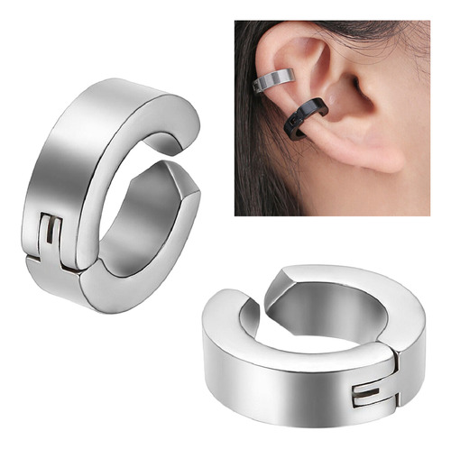 Aros Hombre Argollas Piercing Falsos Color Plata