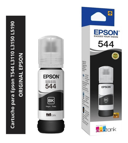 Tinta Impressora Epson T544 Original L3110 L3150 L5190 Preto