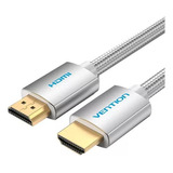 Cable Vention Hdmi 2.0 Certificado Profesional - Metal Trenzado Blindado - 1.5 Metros - 4k Hdr Arc Hdcp 60hz  18 Gbps - Plateado - Premium Full Hd - Aabig