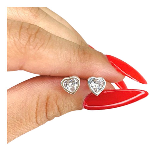 Aros Corazon Con Cubic Blanco Ideal Regalo Ar 489-5