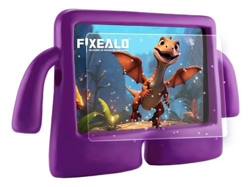 Funda Infantil Para iPad Niño Y Niña Manitas Morada + Mica