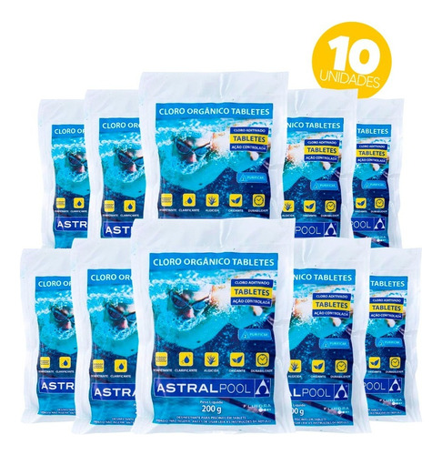 Kit 10 Pastilhas De Cloro Multifunção 5 Em 1 200g Astralpool