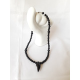 Collar Gargantilla Obsidiana Colmillo Negro Caballero Moda